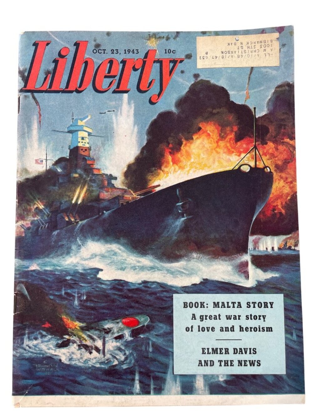 WWII Liberty Magazine October 23 1943 Malta War Story Article Theme Ship